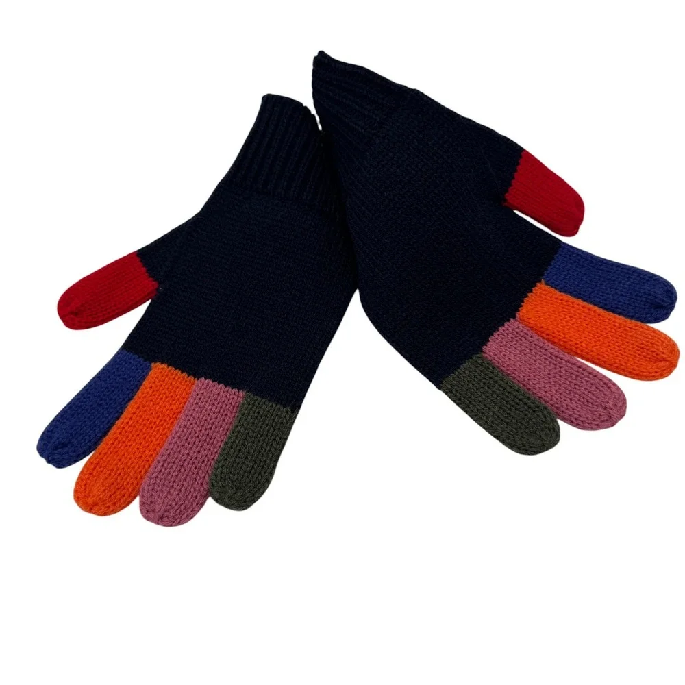 Capelli Navy Knit Womens Gloves Multi Color Floral Embroidered Stretch Cozy NWT
